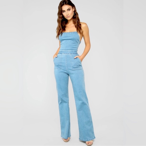Fashion Nova Pants - Fashion nova cute backstory denim jumpsuit